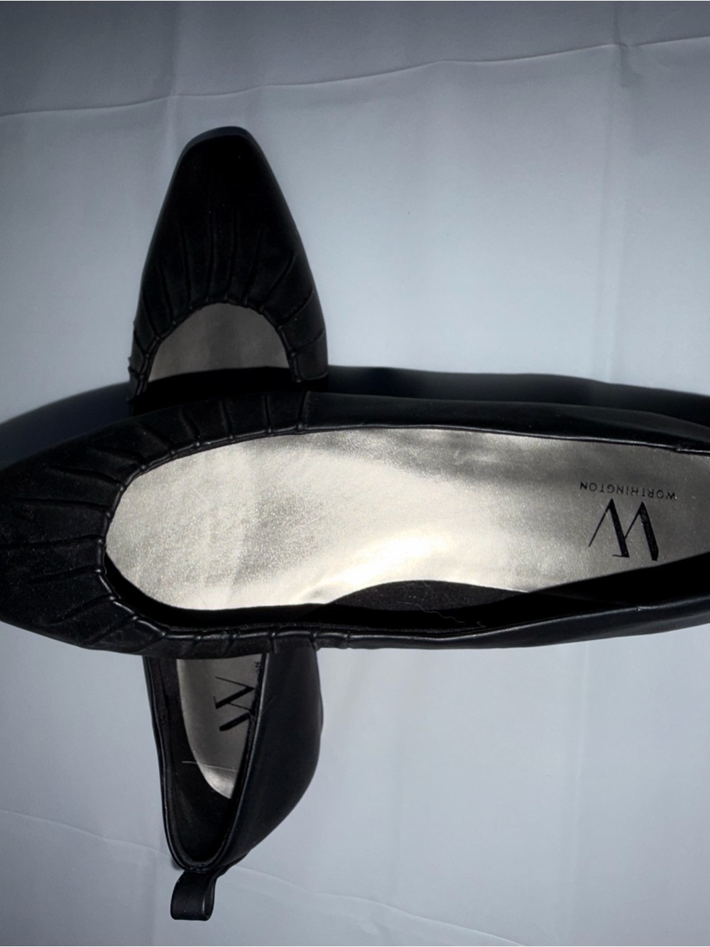Worthington Black Pointed-Toe Gathered Ballet Flats